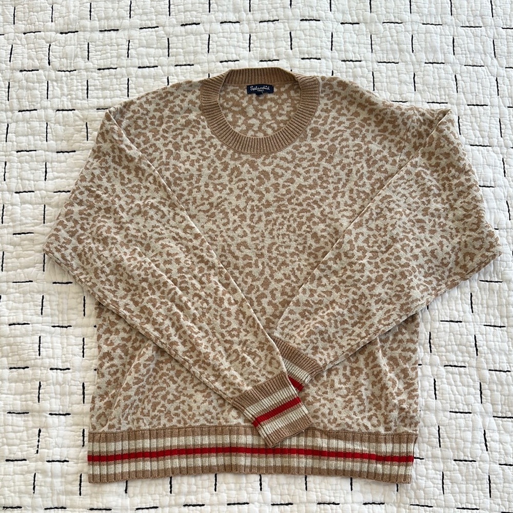 Splendid Tan and Red Crew Neck Sweater